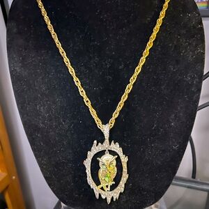 Vintage Rhinestone Owl Necklace